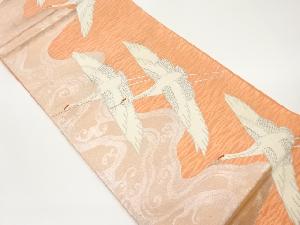 銀糸群鶴に荒波模様織出し袋帯